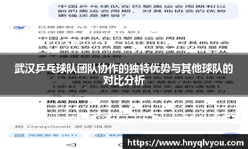 武汉乒乓球队团队协作的独特优势与其他球队的对比分析